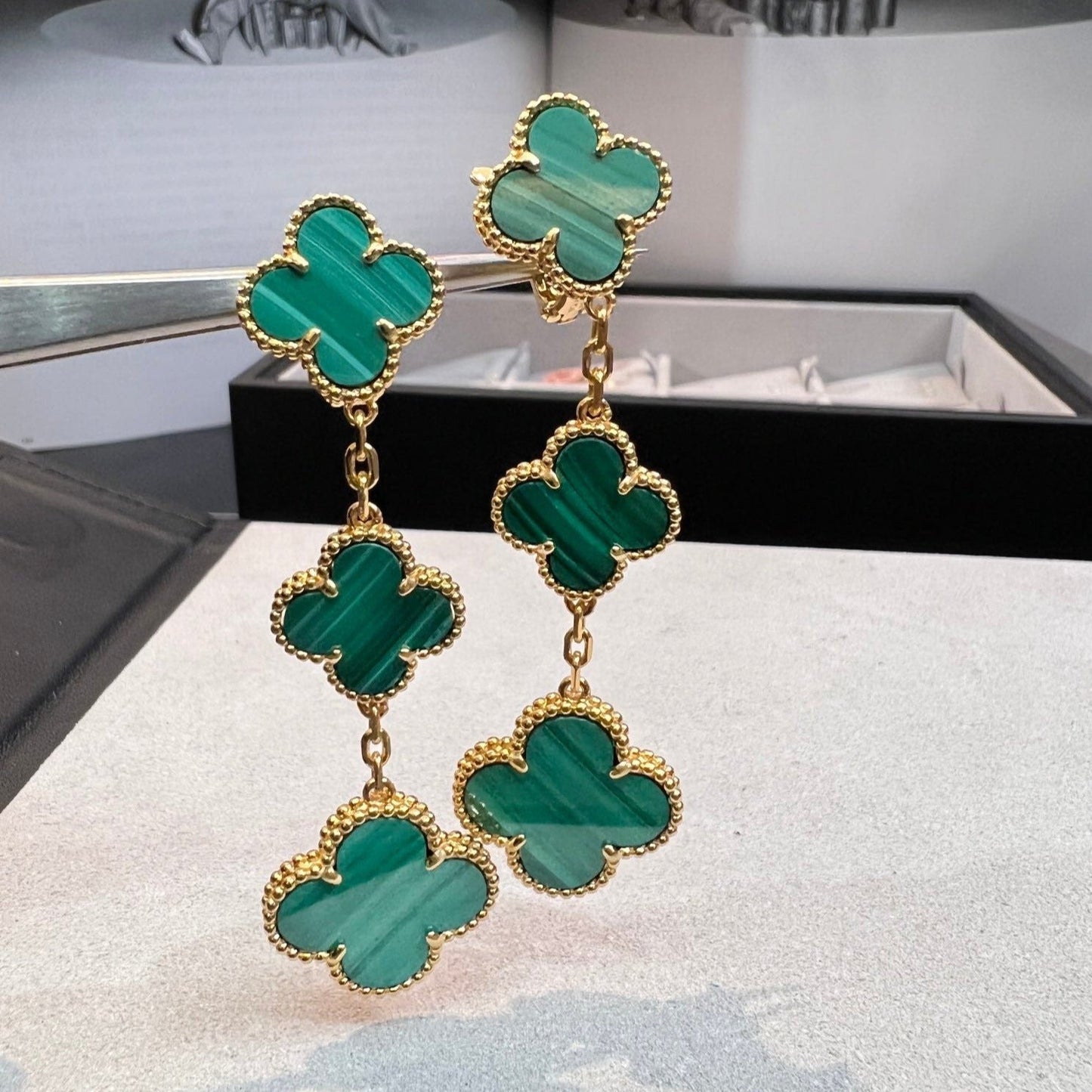 [Vintora]CLOVER MALACHITE 3 MOTIFS GOLD