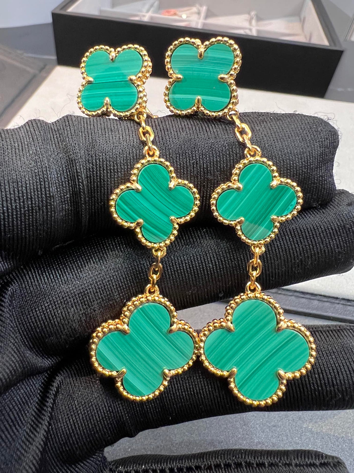 [Vintora]CLOVER MALACHITE 3 MOTIFS GOLD