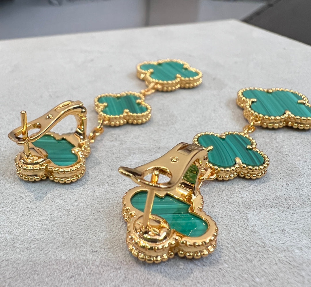 [Vintora]CLOVER MALACHITE 3 MOTIFS GOLD