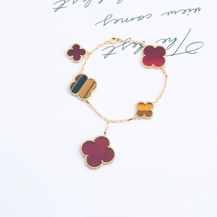 [Vintora]CLOVER BRACELET 5 MOTIFS CARNELIAN TIGER EYE