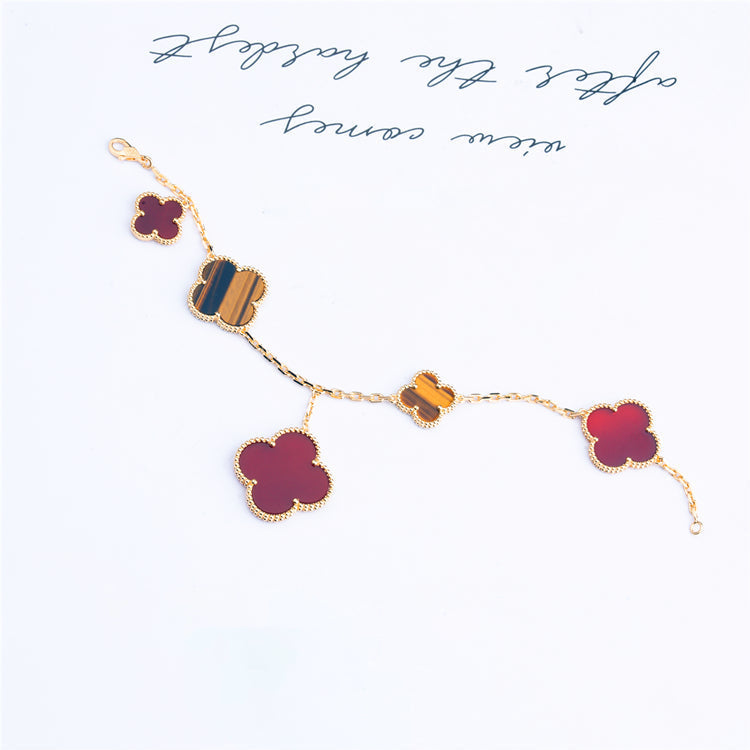 [Vintora]CLOVER BRACELET 5 MOTIFS CARNELIAN TIGER EYE