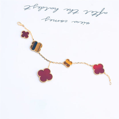 [Vintora]CLOVER BRACELET 5 MOTIFS CARNELIAN TIGER EYE