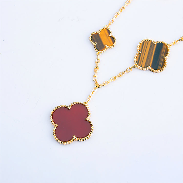 [Vintora]CLOVER BRACELET 5 MOTIFS CARNELIAN TIGER EYE