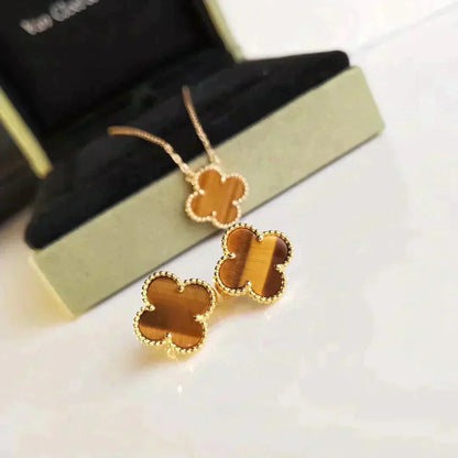 [Vintora]CLOVER MEDIUM 1 MOTIFS TIGER EYE EARRINGS