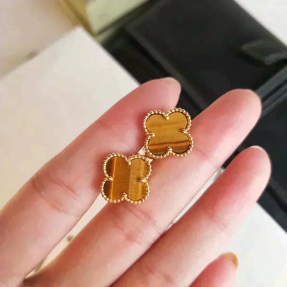 [Vintora]CLOVER MEDIUM 1 MOTIFS TIGER EYE EARRINGS