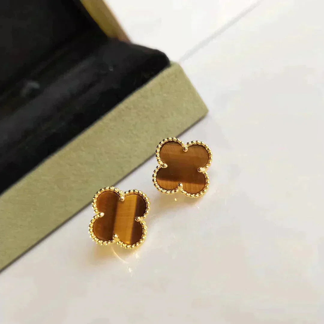 [Vintora]CLOVER MEDIUM 1 MOTIFS TIGER EYE EARRINGS