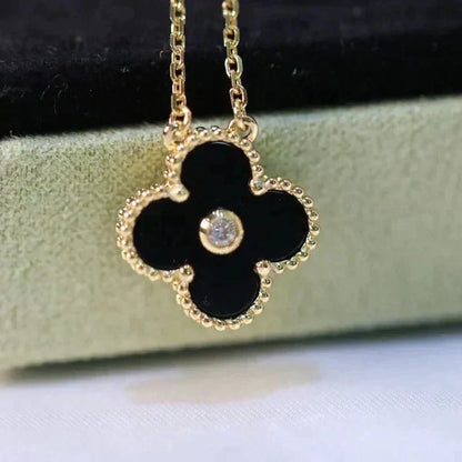 [Vintora]CLOVER 15MM DIAMOND ONYX NECKLACE