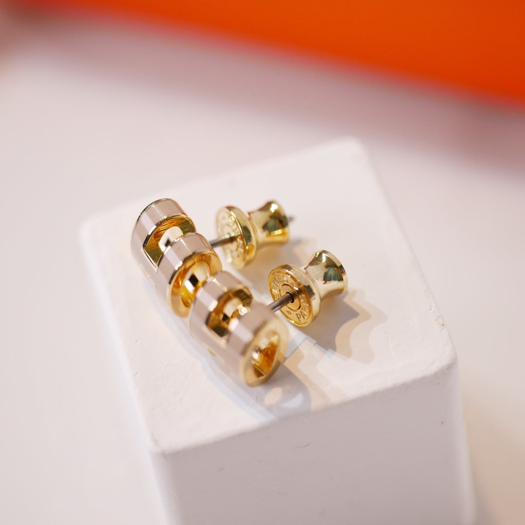 [Vintora]MINI POP H GOLD EARRINGS GREY