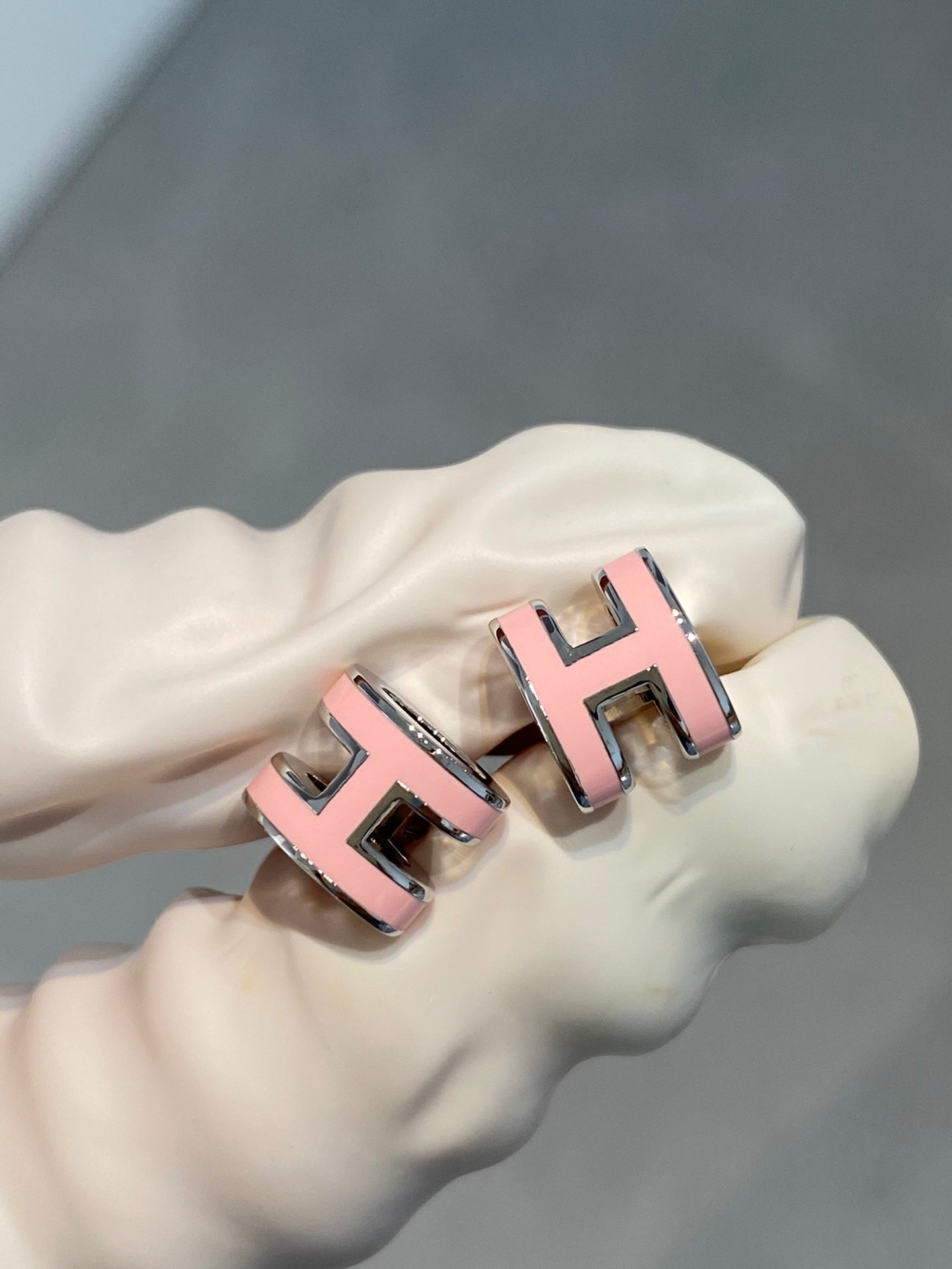 [Vintora]MINI POP H SILVER EARRINGS PINK