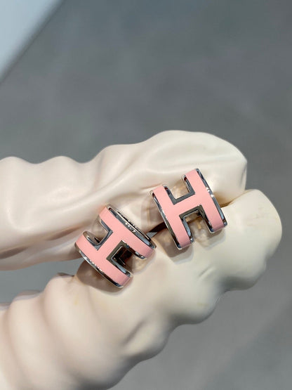 [Vintora]MINI POP H SILVER EARRINGS PINK