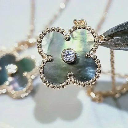 [Vintora]CLOVER 15MM DIAMOND AND MOTHER-OF-GREY NECKLACE