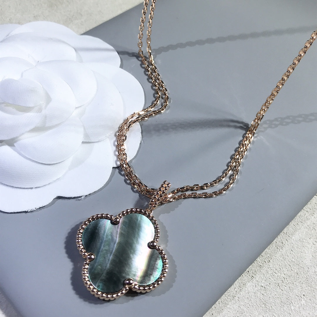 [Vintora]CLOVER 25MM GOLD DARK MOP BIG CLOVER NECKLACE