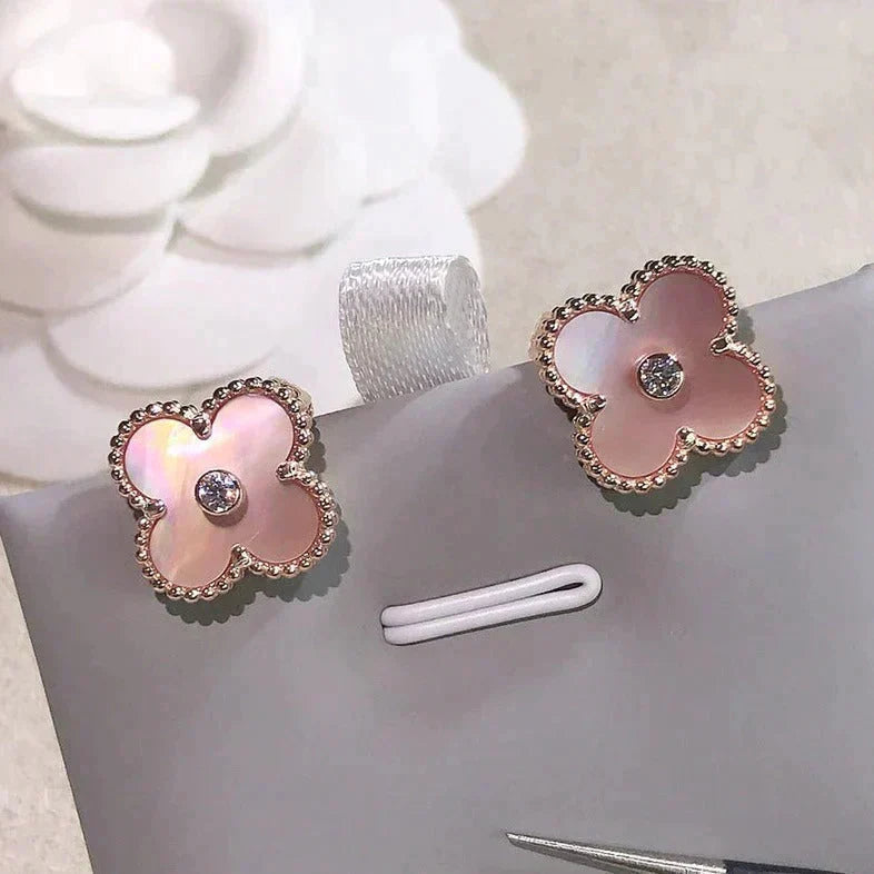 [Vintora]CLOVER MEDIUM 1 MOTIFS  PINK MOP DIAMOND EARRINGS