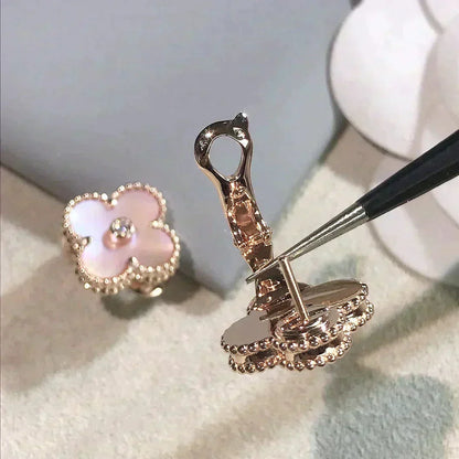 [Vintora]CLOVER MEDIUM 1 MOTIFS  PINK MOP DIAMOND EARRINGS