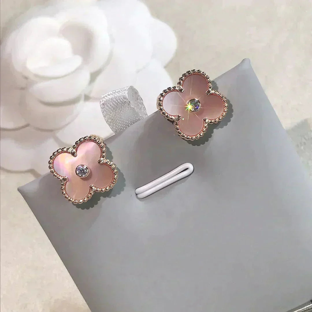 [Vintora]CLOVER MEDIUM 1 MOTIFS  PINK MOP DIAMOND EARRINGS