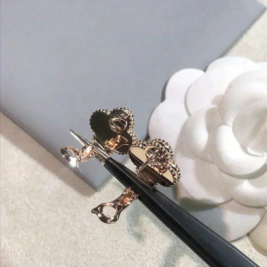 [Vintora]CLOVER MEDIUM 1 MOTIFS  PINK MOP DIAMOND EARRINGS