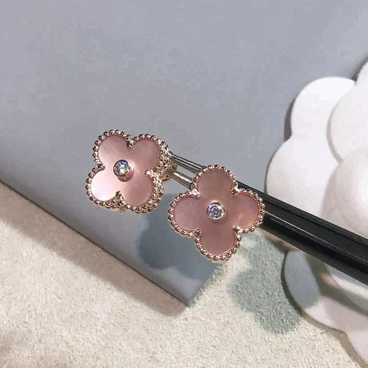 [Vintora]CLOVER MEDIUM 1 MOTIFS  PINK MOP DIAMOND EARRINGS