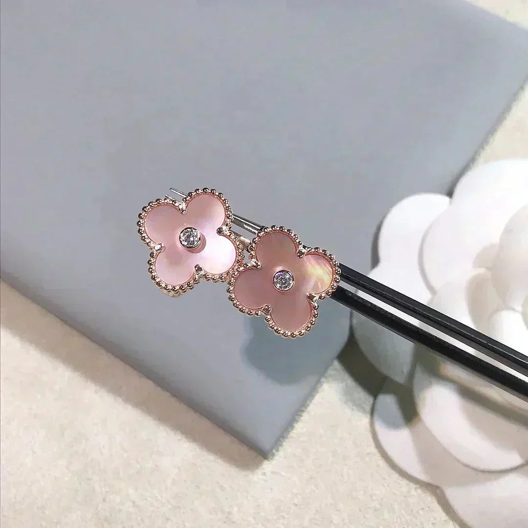 [Vintora]CLOVER MEDIUM 1 MOTIFS  PINK MOP DIAMOND EARRINGS