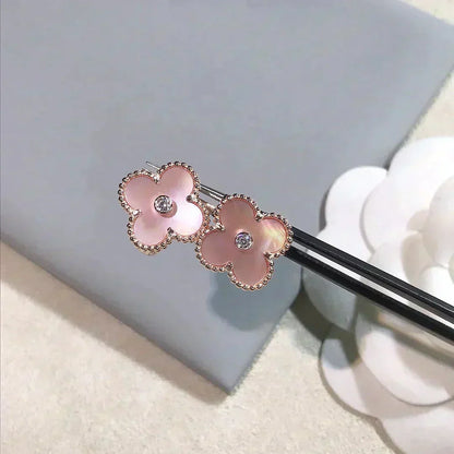 [Vintora]CLOVER MEDIUM 1 MOTIFS  PINK MOP DIAMOND EARRINGS