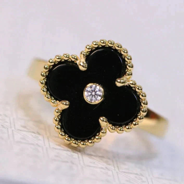 [Vintora]CLOVER ONYX RING GOLD DIAMOND