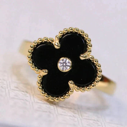 [Vintora]CLOVER ONYX RING GOLD DIAMOND