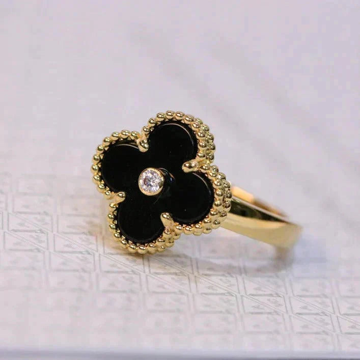 [Vintora]CLOVER ONYX RING GOLD DIAMOND
