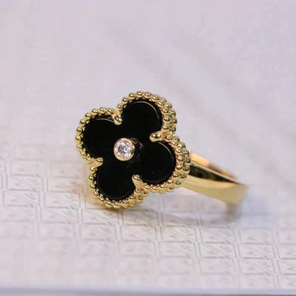 [Vintora]CLOVER ONYX RING GOLD DIAMOND