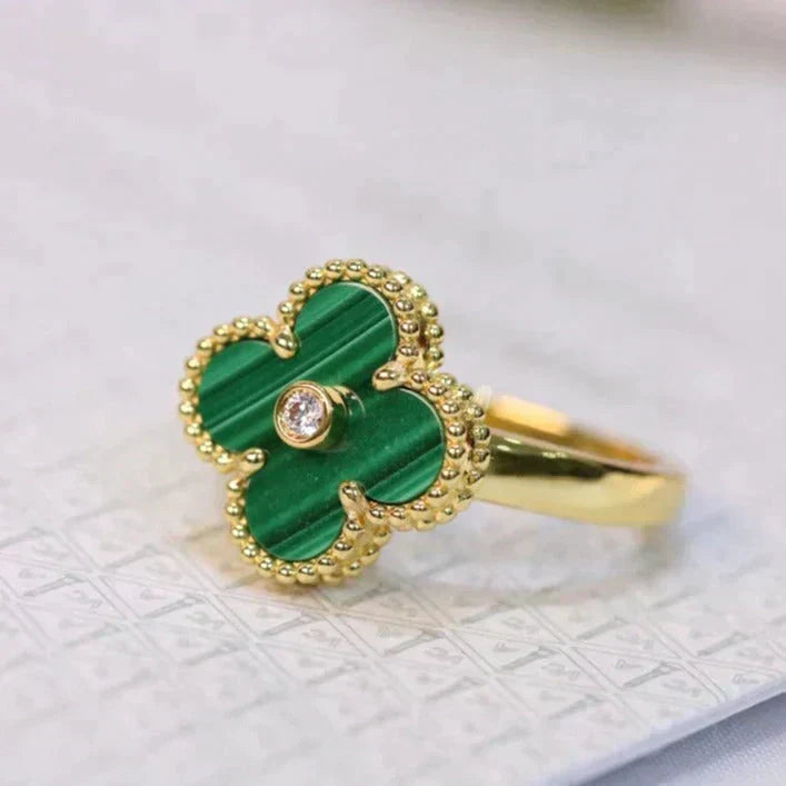 [Vintora]CLOVER MALACHITE RING GOLD DIAMOND