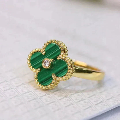 [Vintora]CLOVER MALACHITE RING GOLD DIAMOND