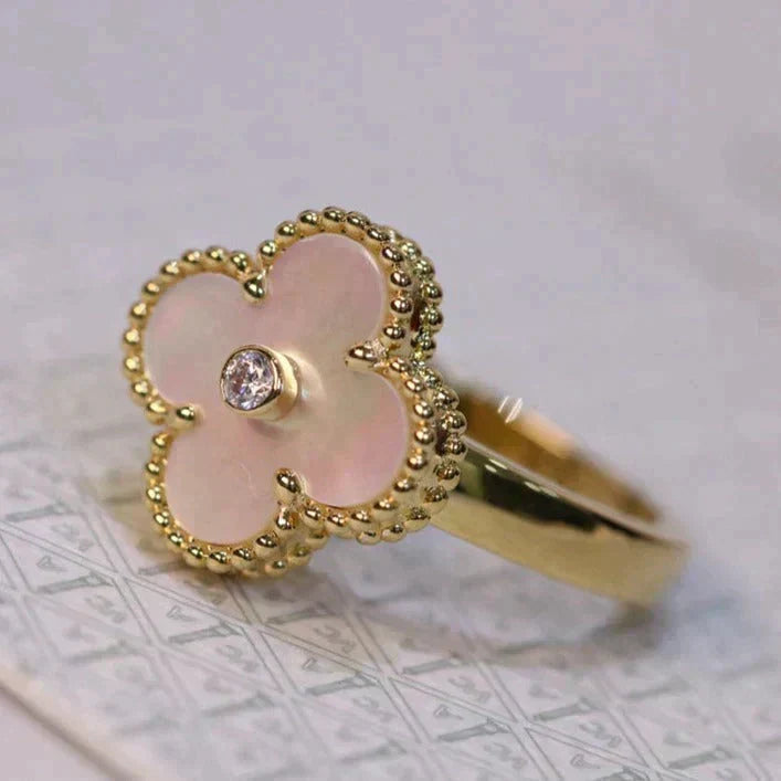 [Vintora]CLOVER PINK MOP RING GOLD DIAMOND