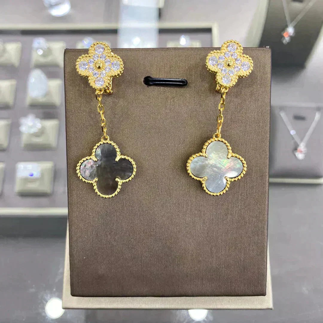 [Vintora]CLOVER  2 MOTIFS  DIAMOND  EARRINGS (MULTIPLE CHOICESç´