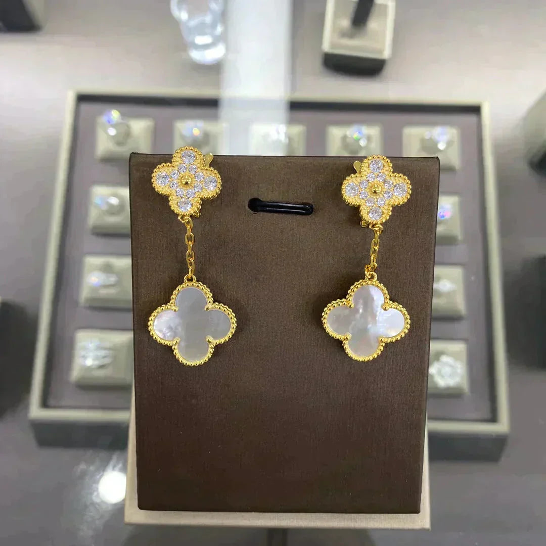 [Vintora]CLOVER  2 MOTIFS  DIAMOND  EARRINGS (MULTIPLE CHOICESç´