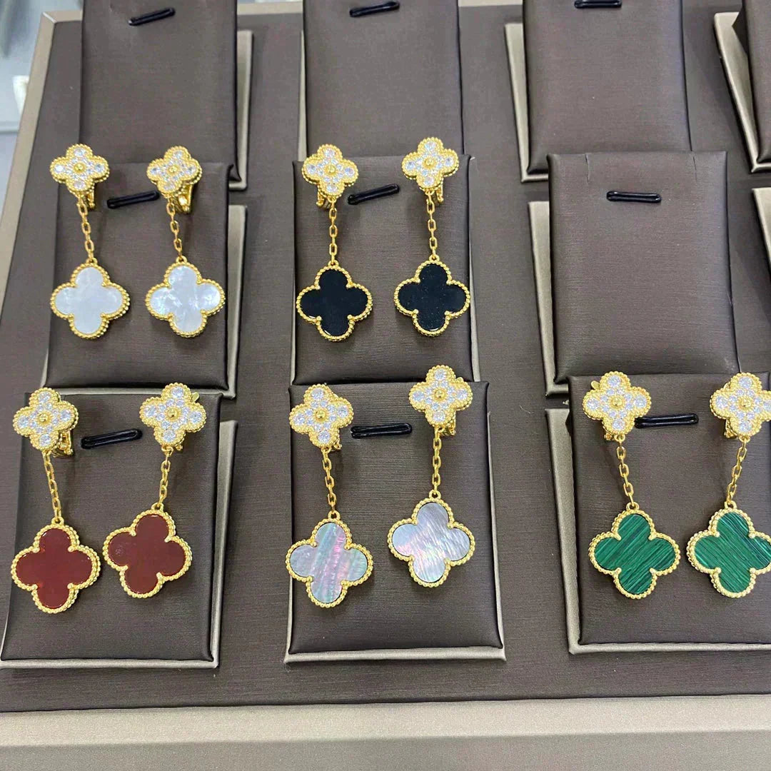 [Vintora]CLOVER  2 MOTIFS  DIAMOND  EARRINGS (MULTIPLE CHOICESç´