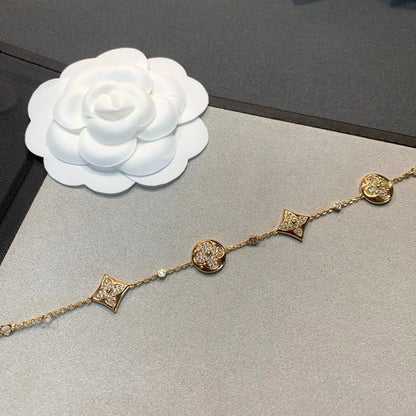 [Vintora]STAR AND SUN 4 MOTIFS GOLD DIAMONDS BRACELET