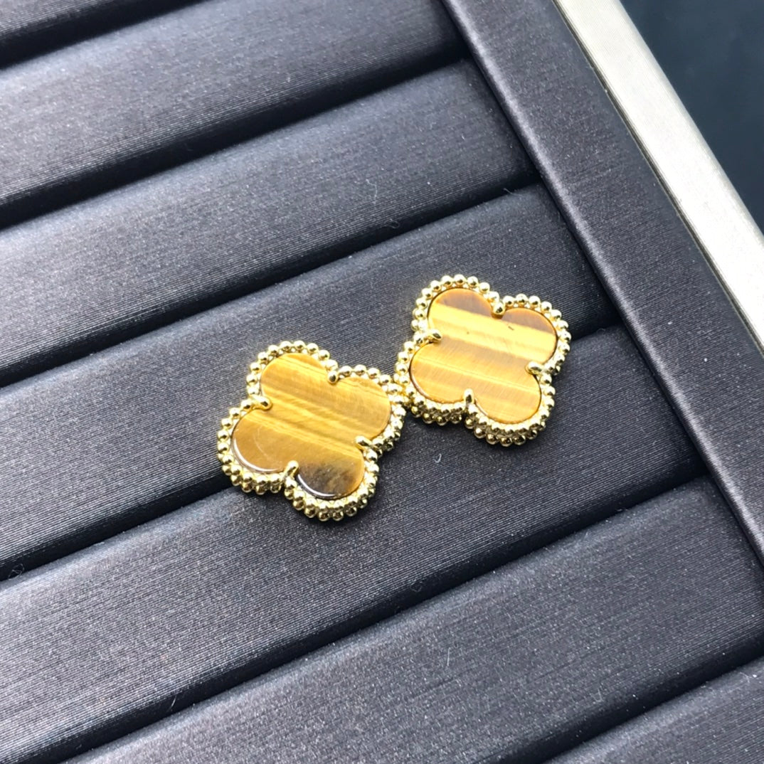 [Vintora]CLOVER MEDIUM 1 MOTIFS TIGER EYE EARRINGS