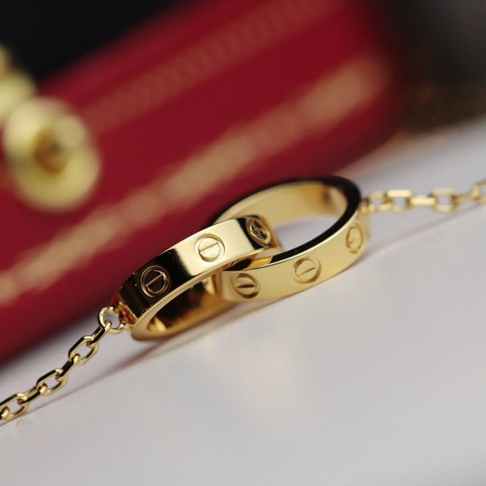 [Vintora]LOVE NECKLACE DOUBLE RING GOLD