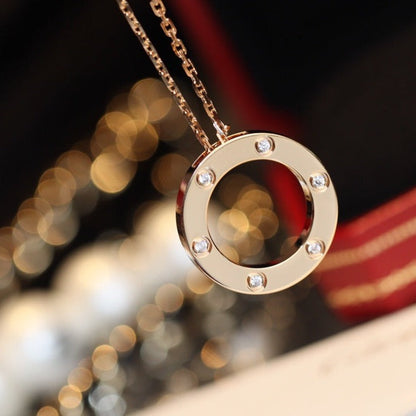 [Vintora]LOVE NECKLACE 16MM 6 DIAMONDS PINK GOLD
