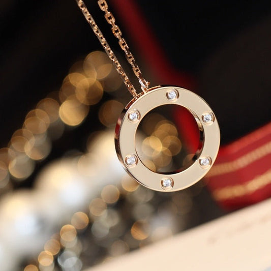 [Vintora]LOVE NECKLACE 16MM 6 DIAMONDS PINK GOLD