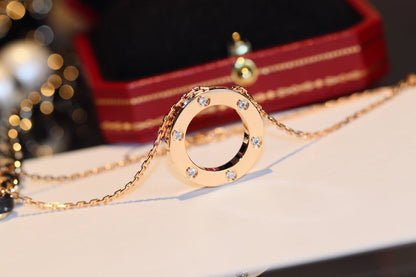 [Vintora]LOVE NECKLACE 16MM 6 DIAMONDS PINK GOLD
