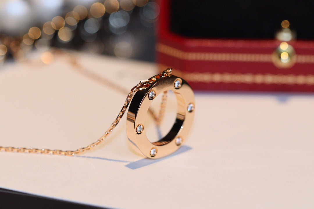 [Vintora]LOVE NECKLACE 16MM 6 DIAMONDS PINK GOLD