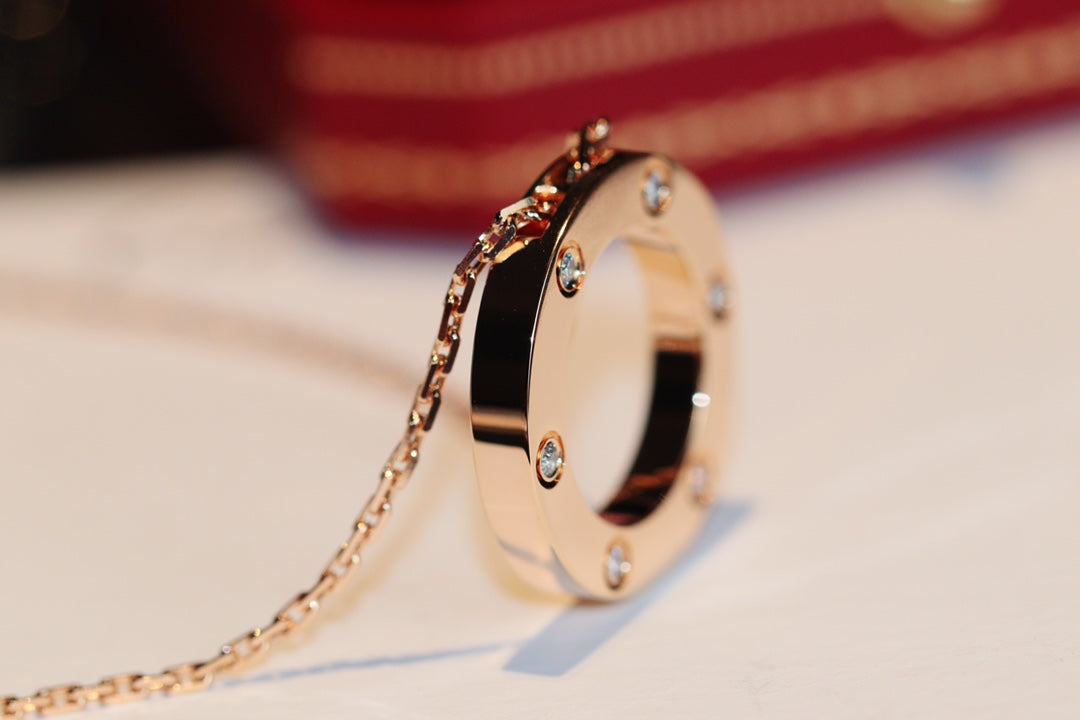 [Vintora]LOVE NECKLACE 16MM 6 DIAMONDS PINK GOLD