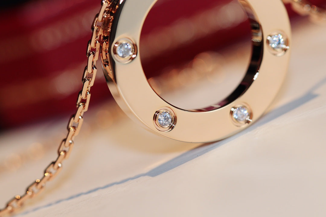 [Vintora]LOVE NECKLACE 16MM 6 DIAMONDS PINK GOLD