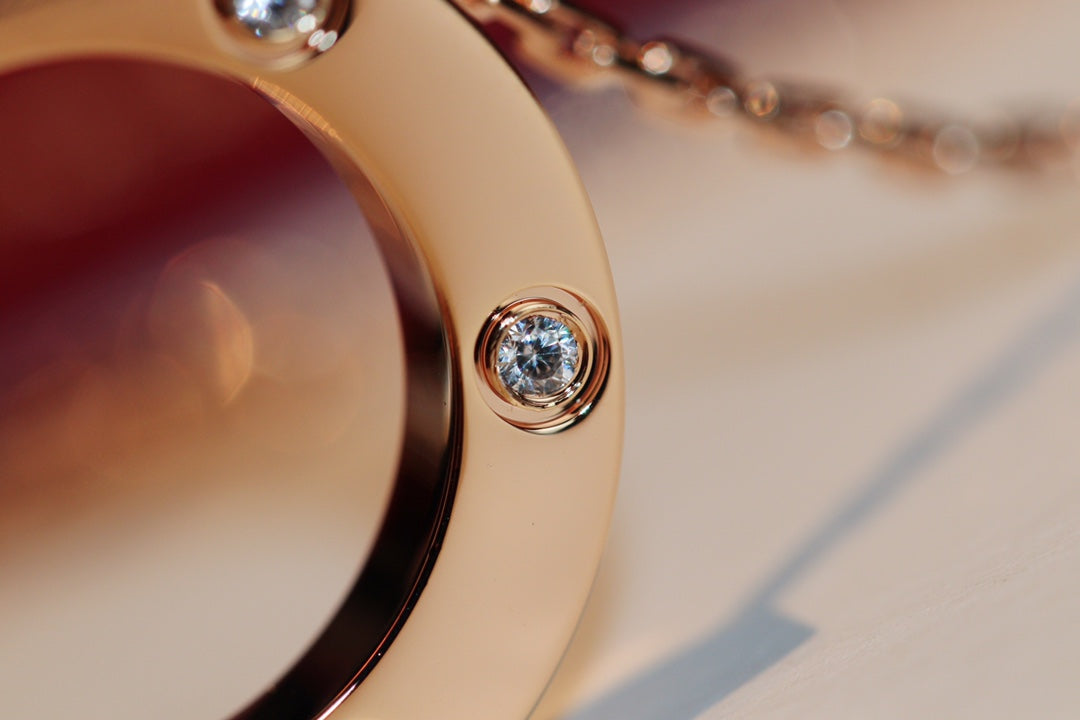 [Vintora]LOVE NECKLACE 16MM 6 DIAMONDS PINK GOLD
