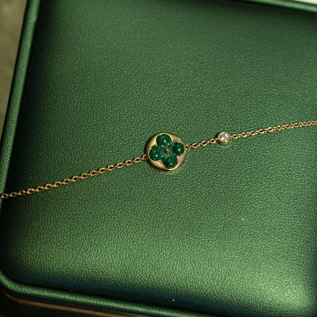 [Vintora]SUN MALACHITE 1 DIAMOND PINK GOLD BRACELET