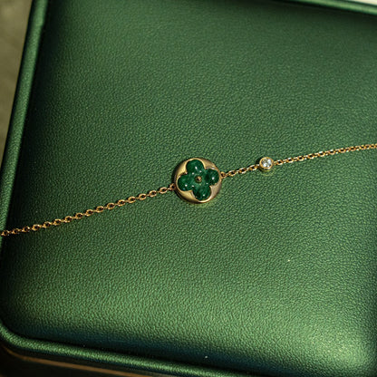 [Vintora]SUN MALACHITE 1 DIAMOND PINK GOLD BRACELET