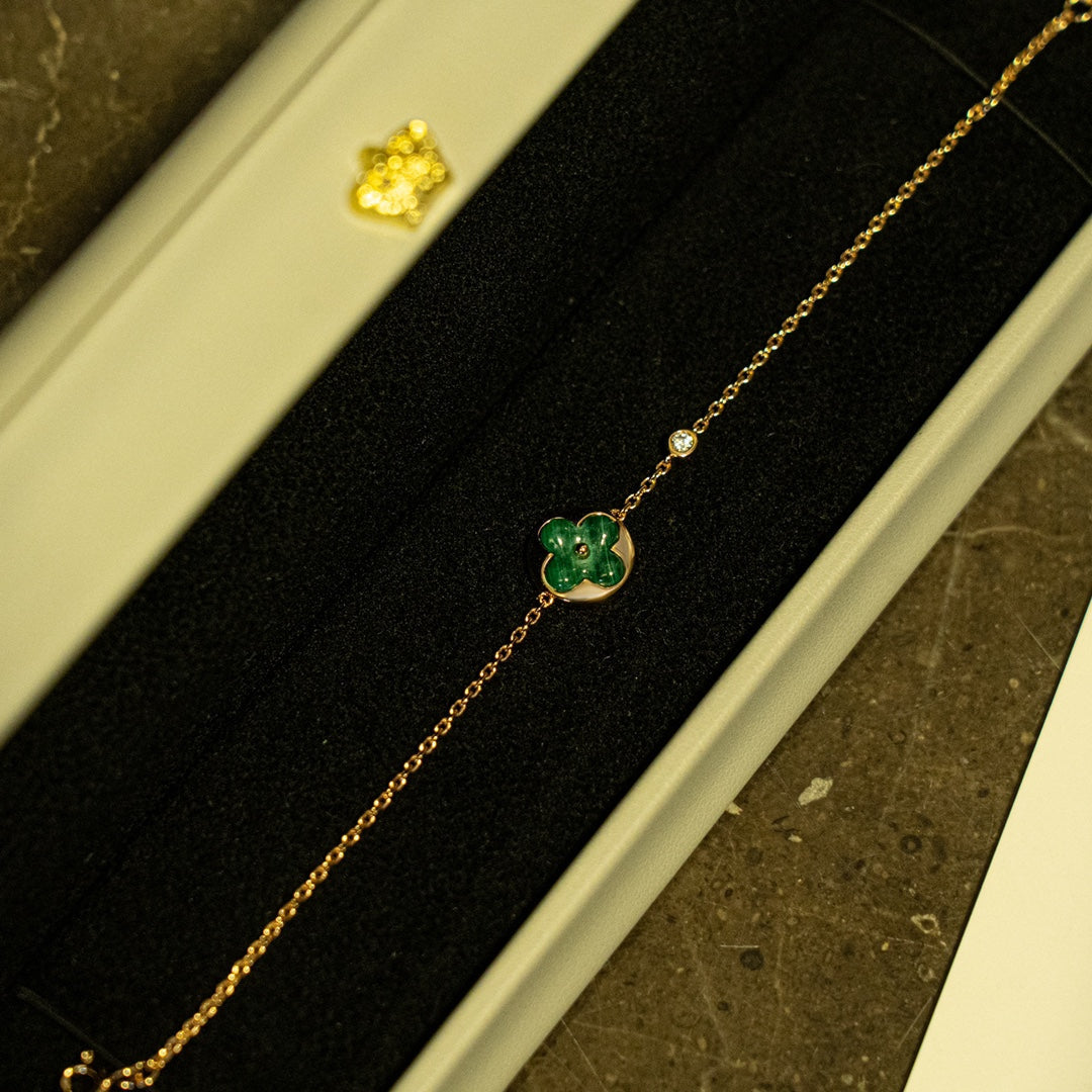 [Vintora]SUN MALACHITE 1 DIAMOND PINK GOLD BRACELET