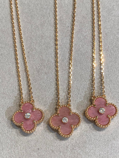 [Vintora]CLOVER 15MM DIAMOND RHODONITE NECKLACE