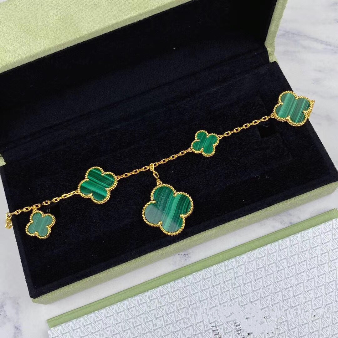 [Vintora]MAGIC CLOVER MALACHITE GOLD BRACELET 5 MOTIFS