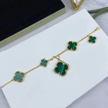 [Vintora]MAGIC CLOVER MALACHITE GOLD BRACELET 5 MOTIFS