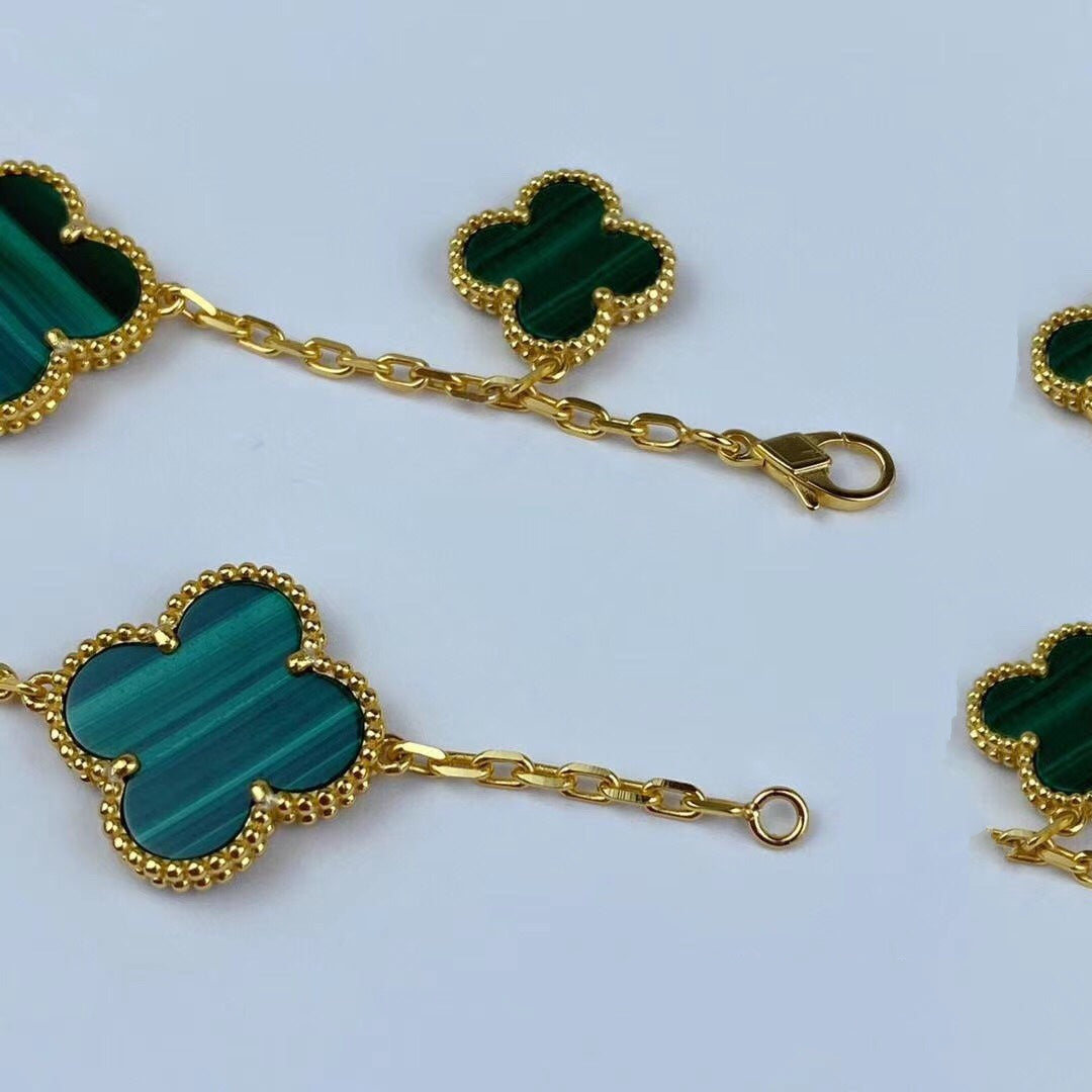 [Vintora]MAGIC CLOVER MALACHITE GOLD BRACELET 5 MOTIFS